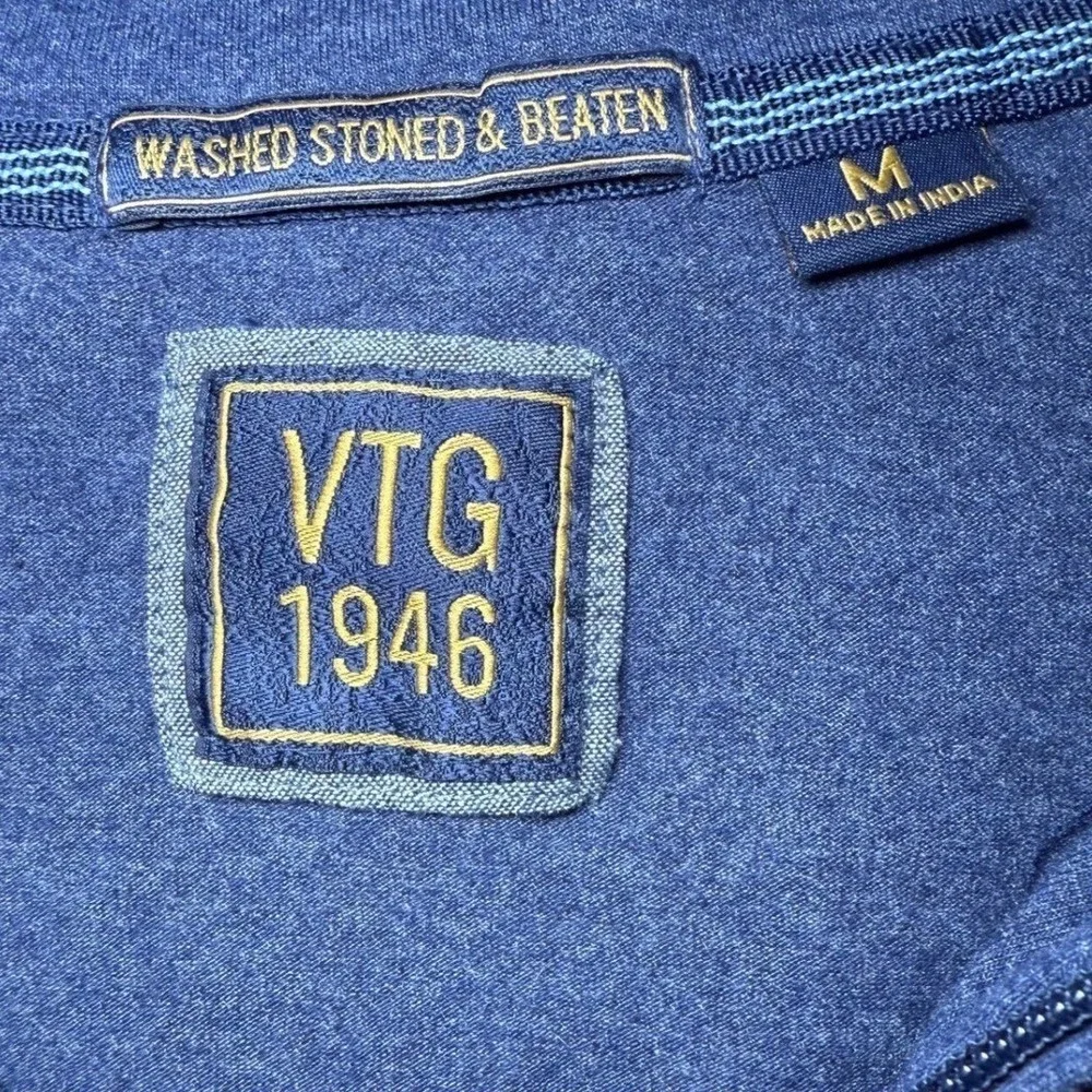 Vintage 1946 Quarter Zip Pullover Men Size Medium Blue Heathered Cotton Blend